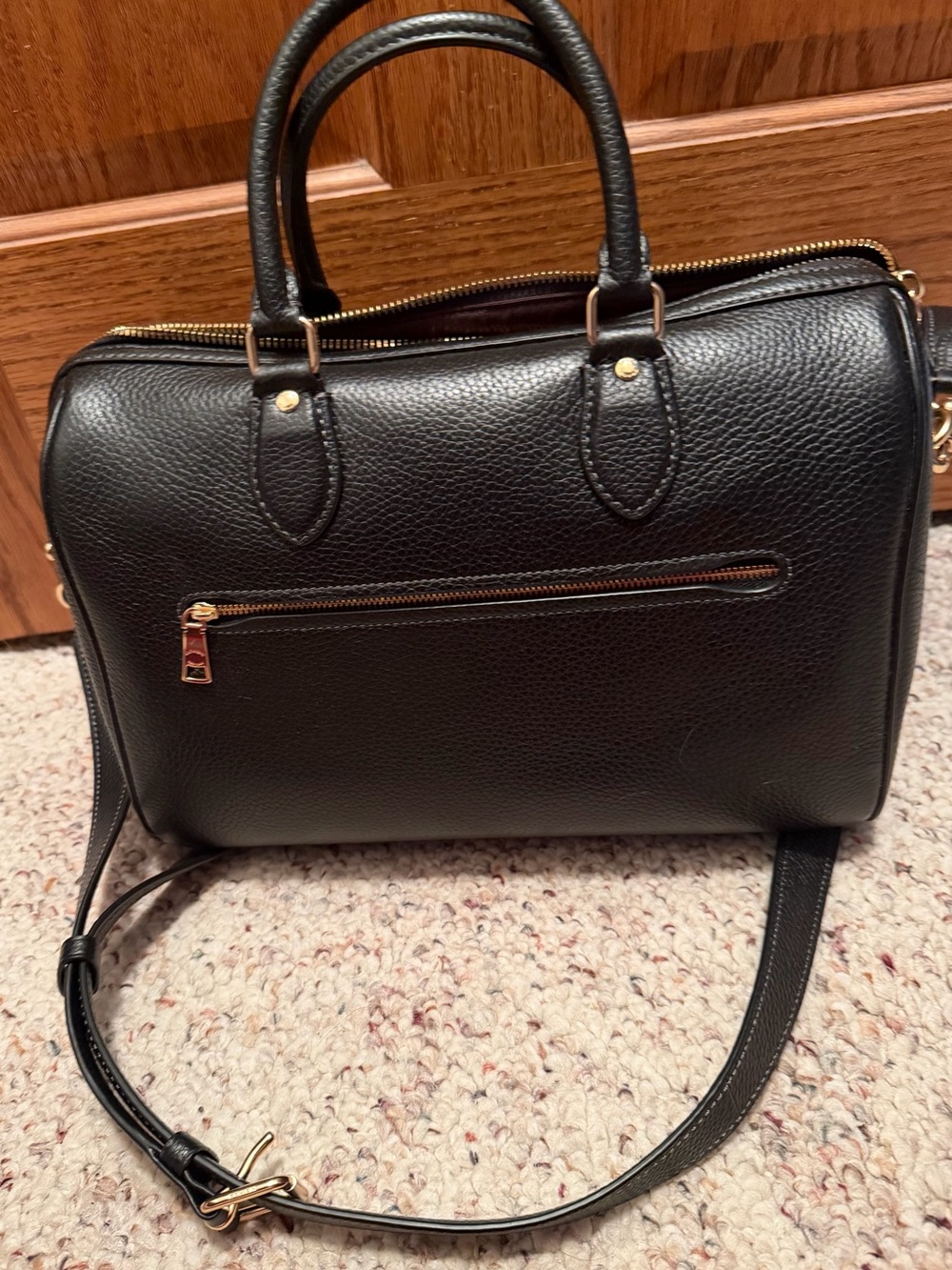 Coach Black pebble leather Large Rowan.  The older style with crossbody strap. - Picture 3 of 5